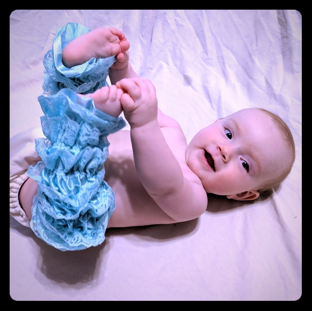 2/$10 Aqua lace ruffle legwarmers